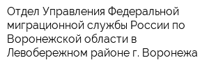 Отдел Управления Федеральной миграционной службы России по Воронежской области в Левобережном районе г Воронежа