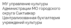 МУ управление культуры Администрации МО городского округа Сыктывкар Централизованная бухгалтерия учреждений культуры