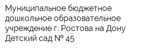 Муниципальное бюджетное дошкольное образовательное учреждение г Ростова-на-Дону Детский сад   45