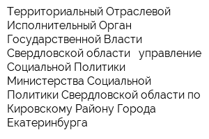 Территориальный Отраслевой Исполнительный Орган Государственной Власти Свердловской области - управление Социальной Политики Министерства Социальной Политики Свердловской области по Кировскому Району Города Екатеринбурга